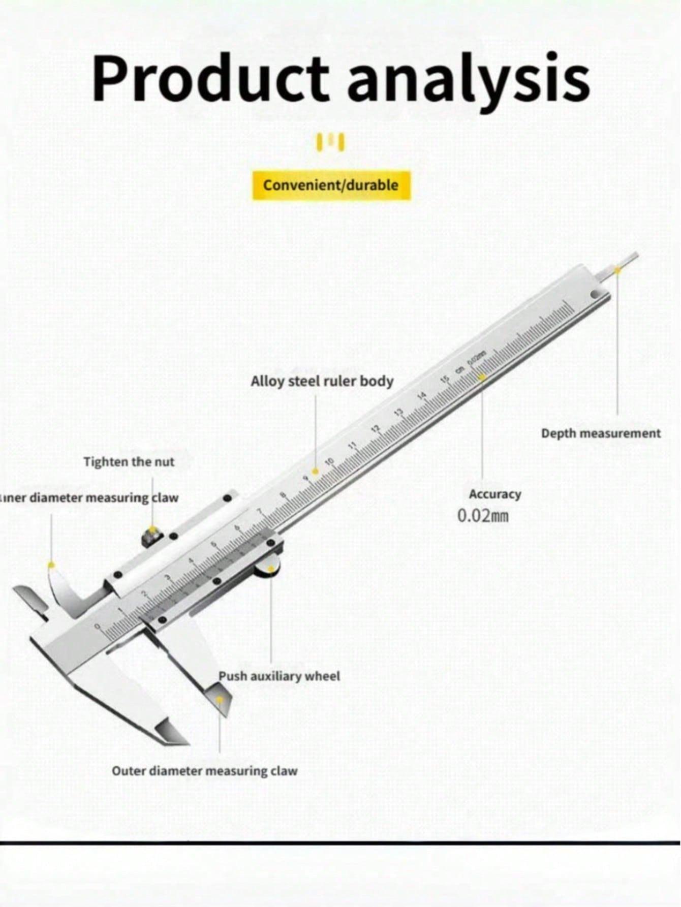 Professional Stainless Steel Vernier Caliper - High-Precision Gauge for Industrial Mechanical Engineering & Home DIY, Portable & серебряный