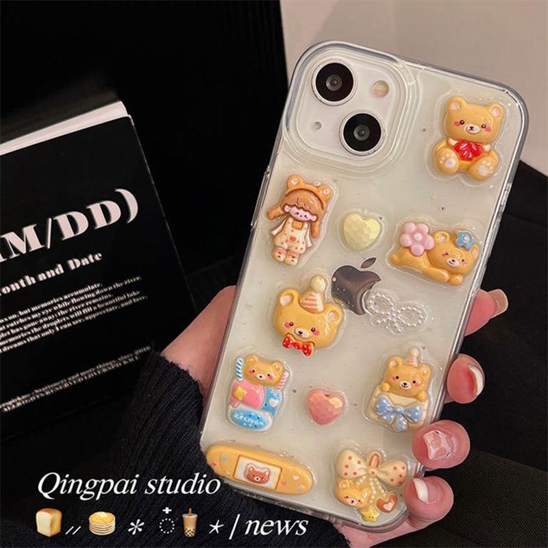 

Cute Bear Girl Mobile Phone Case For Iphone15Promax Bow Tie Apple 17 Love Fine Glitter Women S Models iPhone 7/8/SE 2020