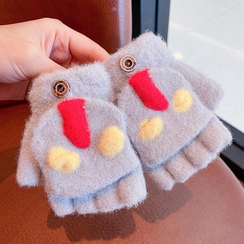 4-12 Year Old Baby Gloves Winter Cold-proof Infant and Toddler Thickened and Warm Half-finger Flip-up Five-finger Gloves for Boys and Girls Cute