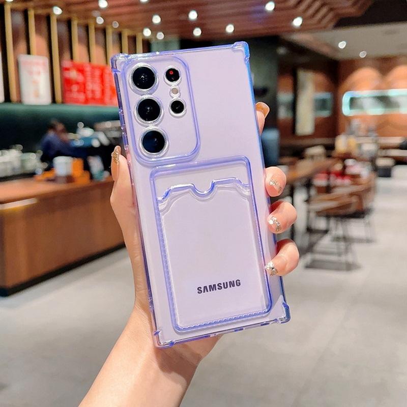 

Мягкий силиконовый чехол для телефона Samsung Galaxy S24 S23 FE S22 Ultra Plus A72 A52 5G, прозрачный цветной чехол-кошелек с держателем для карт Samsung S23 FE фиолетовый