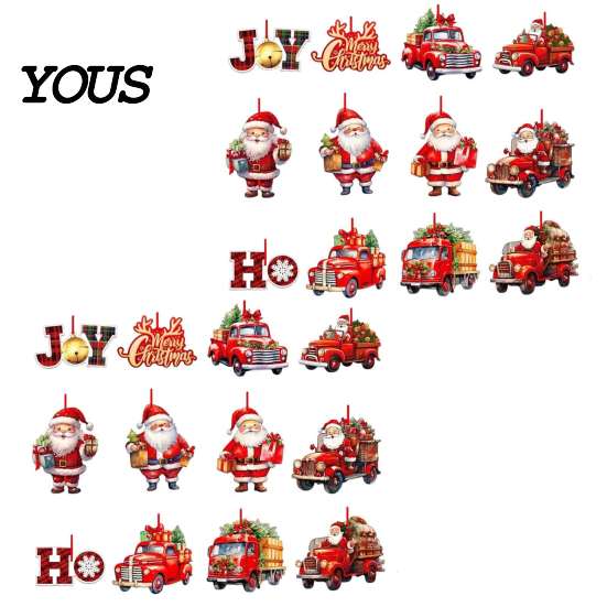 Christmas Wall Hanging Decor 12/24/36Pcs Wooden Ornaments, Santa Claus Red Truck Decorations with Rope, Festive Home Accents Xmas Tree Pendant,