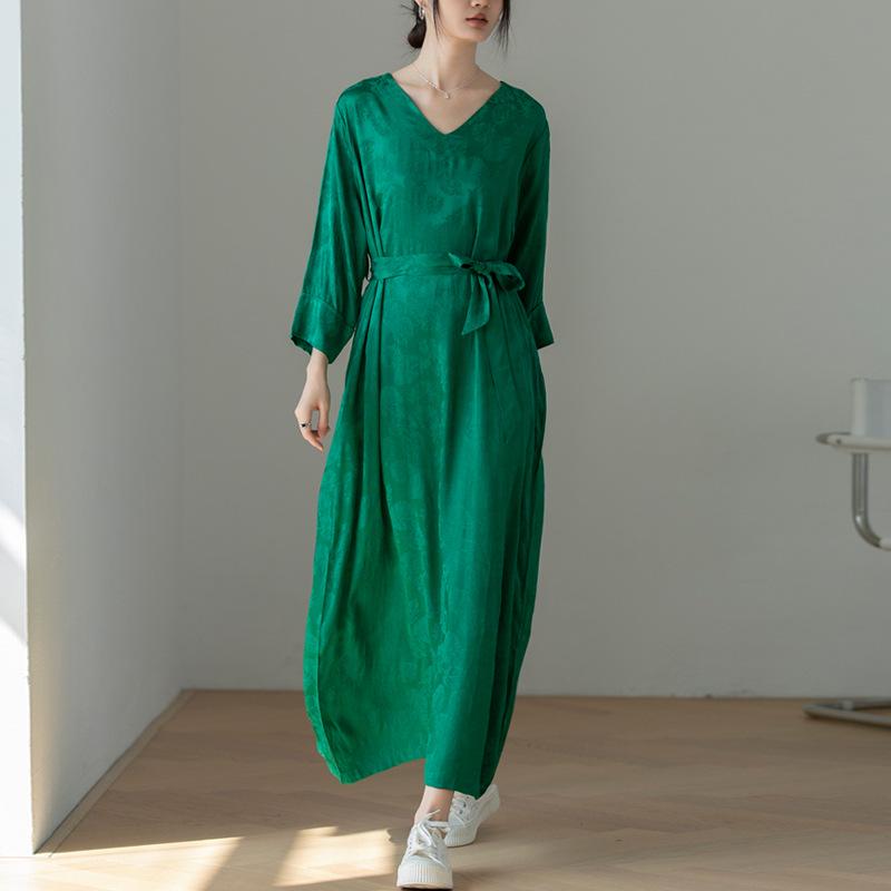 Spring 2026 Retro Chinese Tencel Jacquard Slimming Robe Dress XXL