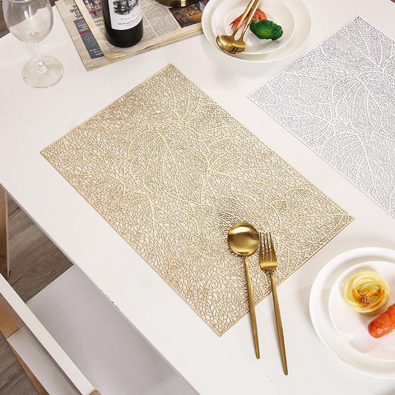 6/4pcs Rectangular Leaf Shape PVC Placemat Bronzing Hollow Table Mat Nordic Style Table Decoration Mat Tea Coffee Table Pad