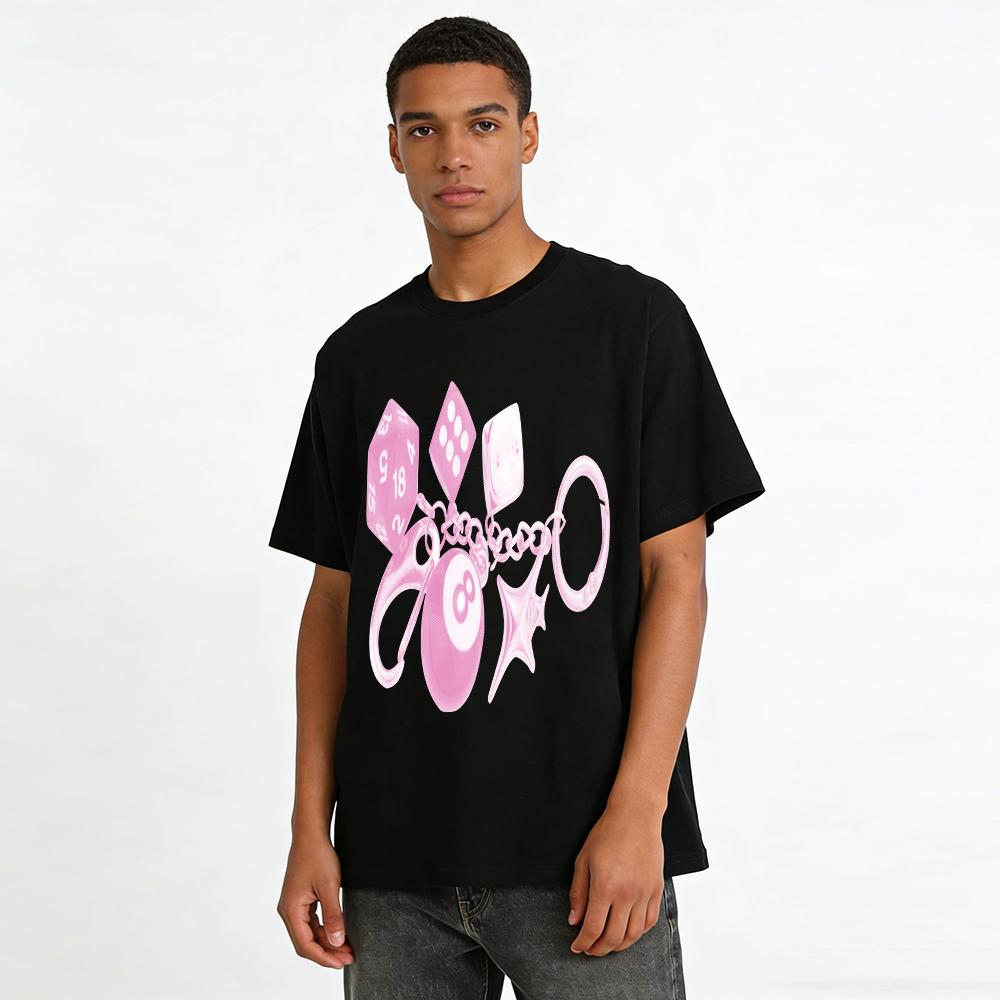 Y2K Style Dice 8-Ball Charm Graphic Print T-Shirt Retro Aesthetic Casual Short Sleeve Top Pure cotton T-shirt