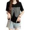 Women's Color Block Fake Two Piece T-shirt Short Sleeve Crew Casual Top
