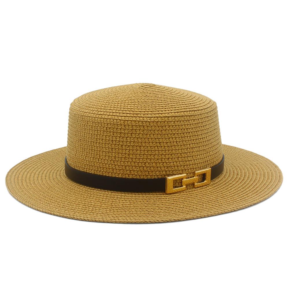 French Flat-top Straw Hat Women's New Spring and Summer Seaside Beach Hat Outdoor Sunscreen Sunshade Retro Straw Top Hat