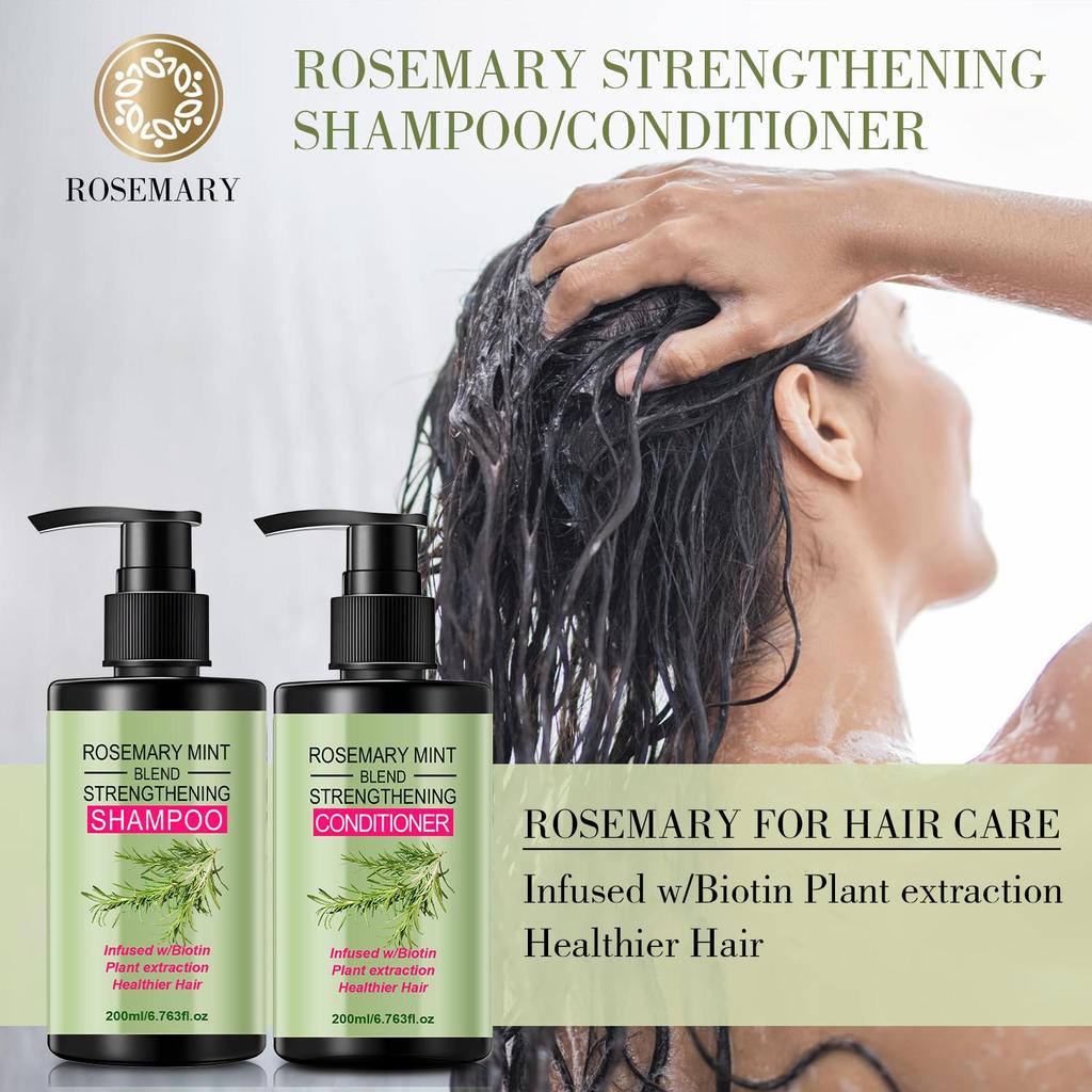 Rosemary Mint Strengthening Shampoo and Conditioner Set-Refreshing Moisturizing & Fragrant Hair-48HR ODOR CONTROL, 200ml+200ml