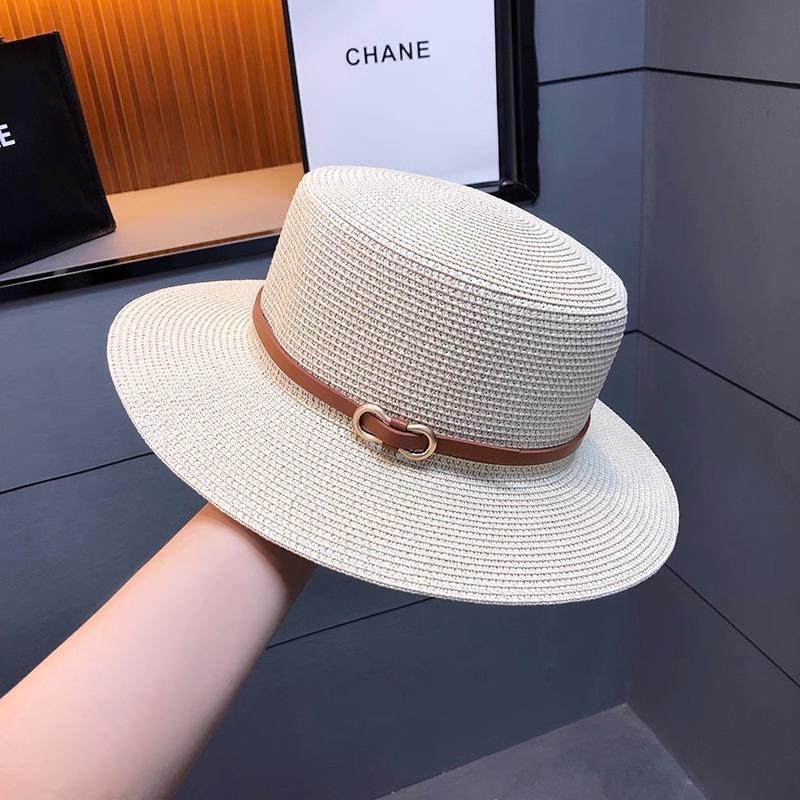 Flat Top Hat Summer Travel Seaside Vacation Wind Shading Sun Protection Straw Hat Show Face Small Temperament Sun Hat Children