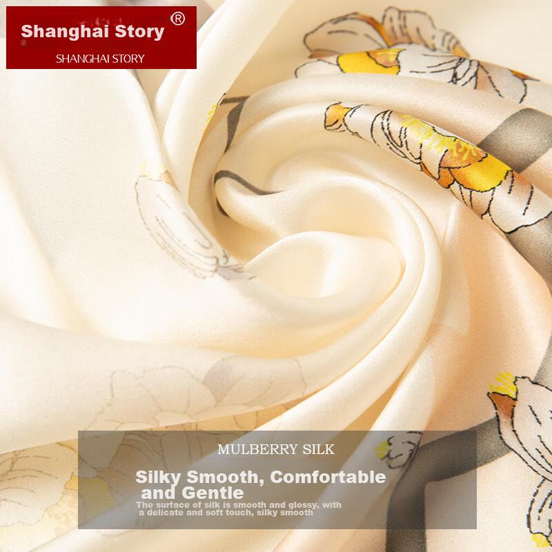 Shanghaigushi Silk Scarf for Women, 100% Mulberry Silk Satin Square Scarf, Gift for Mom, Birthday Wrap, Gift Box, Holiday Present