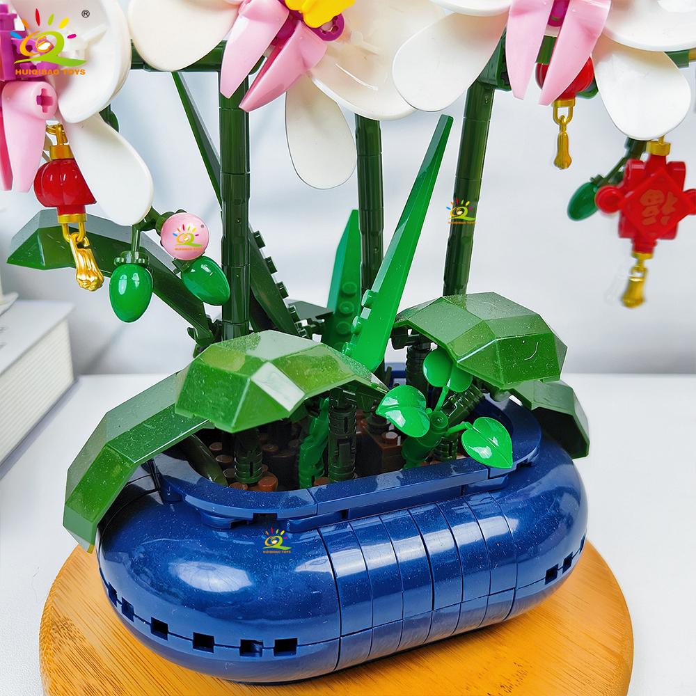 Non-Toxic 587Pcs Moc Orchid Flower Potted Series Building Blocks Bouquet Model Bricks Set Toy For Children Desk Home Decoration