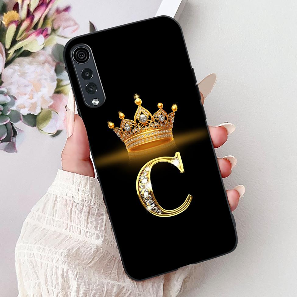 For LG Velvet 4G 5G UW Back Cover For LG Velvet 5G UW Case Fashion Luxury A-Z Letters Crown 2D Painted Soft Black Phone Case