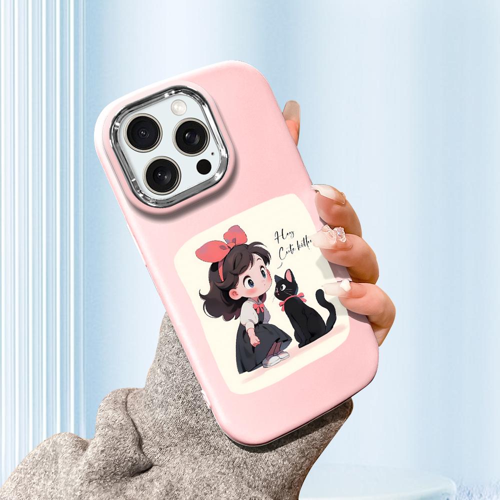 For iPhone 15 14 13 11ProMax 14 15 16 Samsung S25 S24 S23 S22 Redmi 10 13 14C Cartoon Black Cat Silver Edge Soft Liquid Silicone Protective Casing