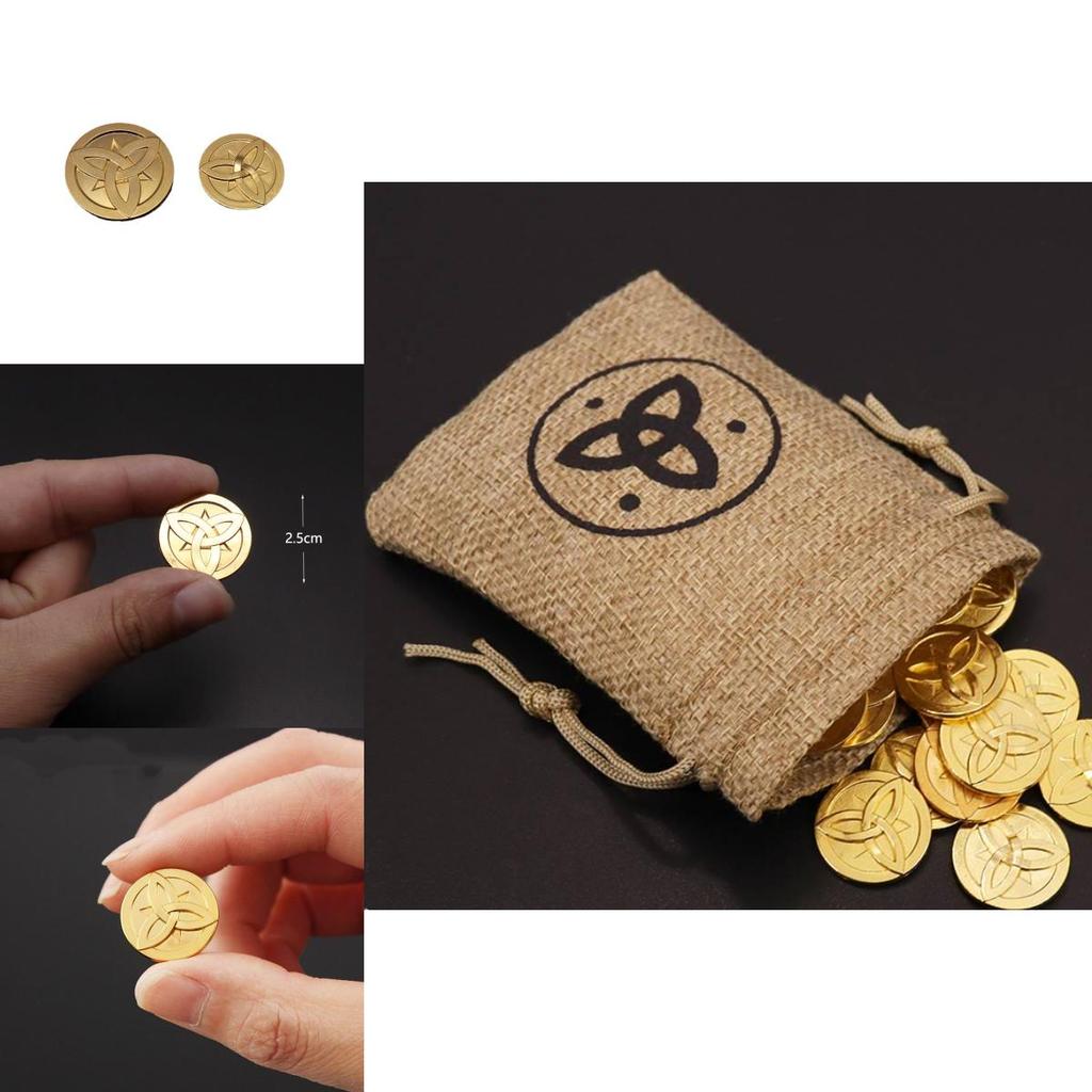 Genshin Impact Mora Goldmünzen-Set mit Stoffbeutel Hochwertige Brettspielwährung Requisiten
