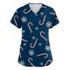 Women's V-neck Christmas printed short-sleeved pocket side-slit protective suit top