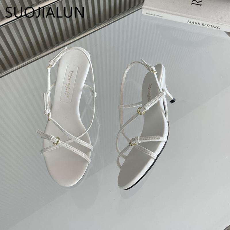 Fashion SUOJIALUN 2025 New Brand Women Sandal Shoes Fashion Narrow Band Gladiator Shoes Thin High Heel Ladiess Elegant Pumps Shoes