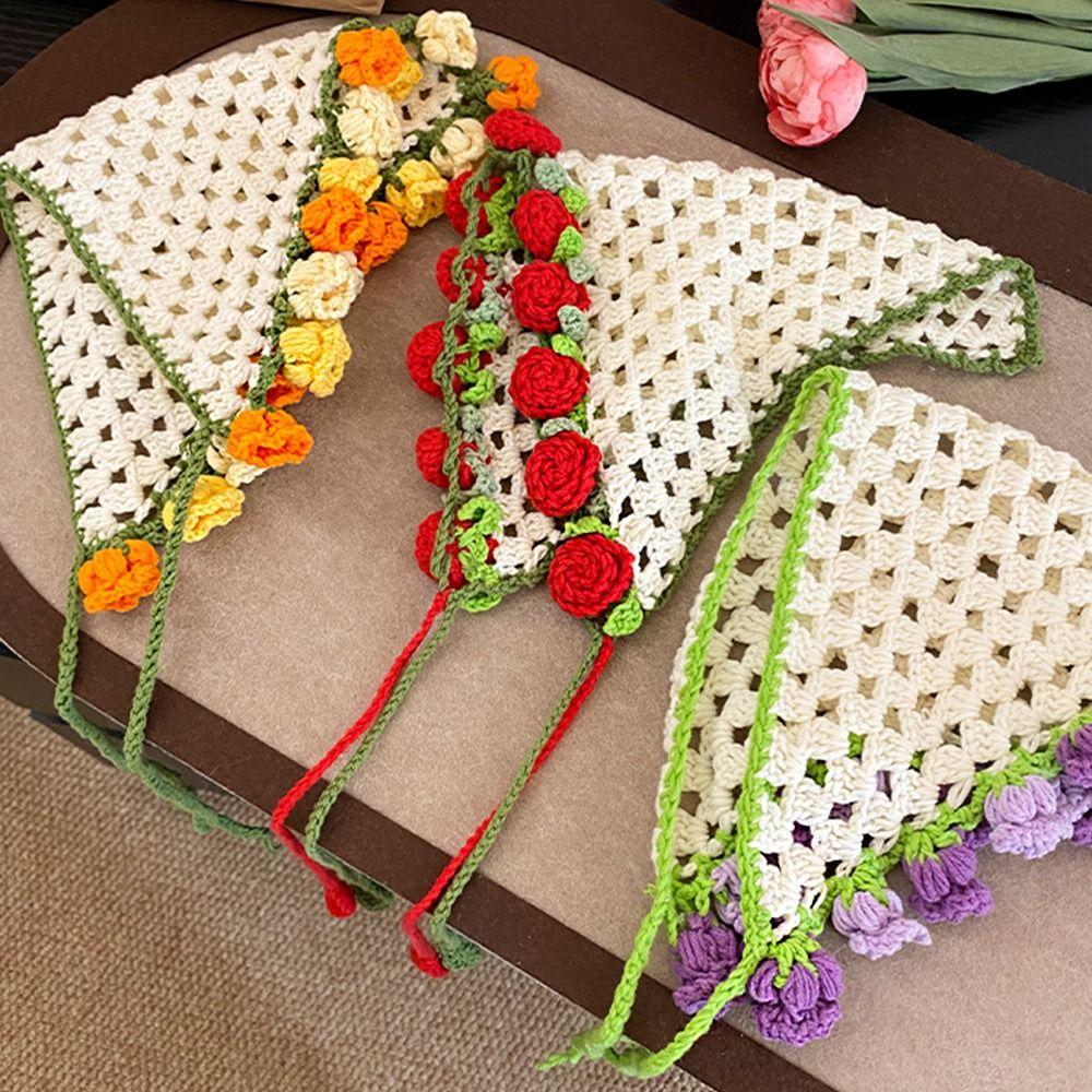 Hair Band Triangle Turban Floral Crochet Bandana Vintage Women Hair Scarf  Children