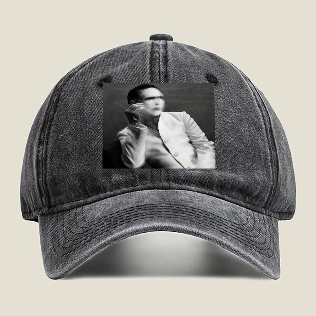 Monochrome Stylized Portrait Graphic Unisex Washed Baseball Cap Distressed Denim Hats Classic Outdoor Run