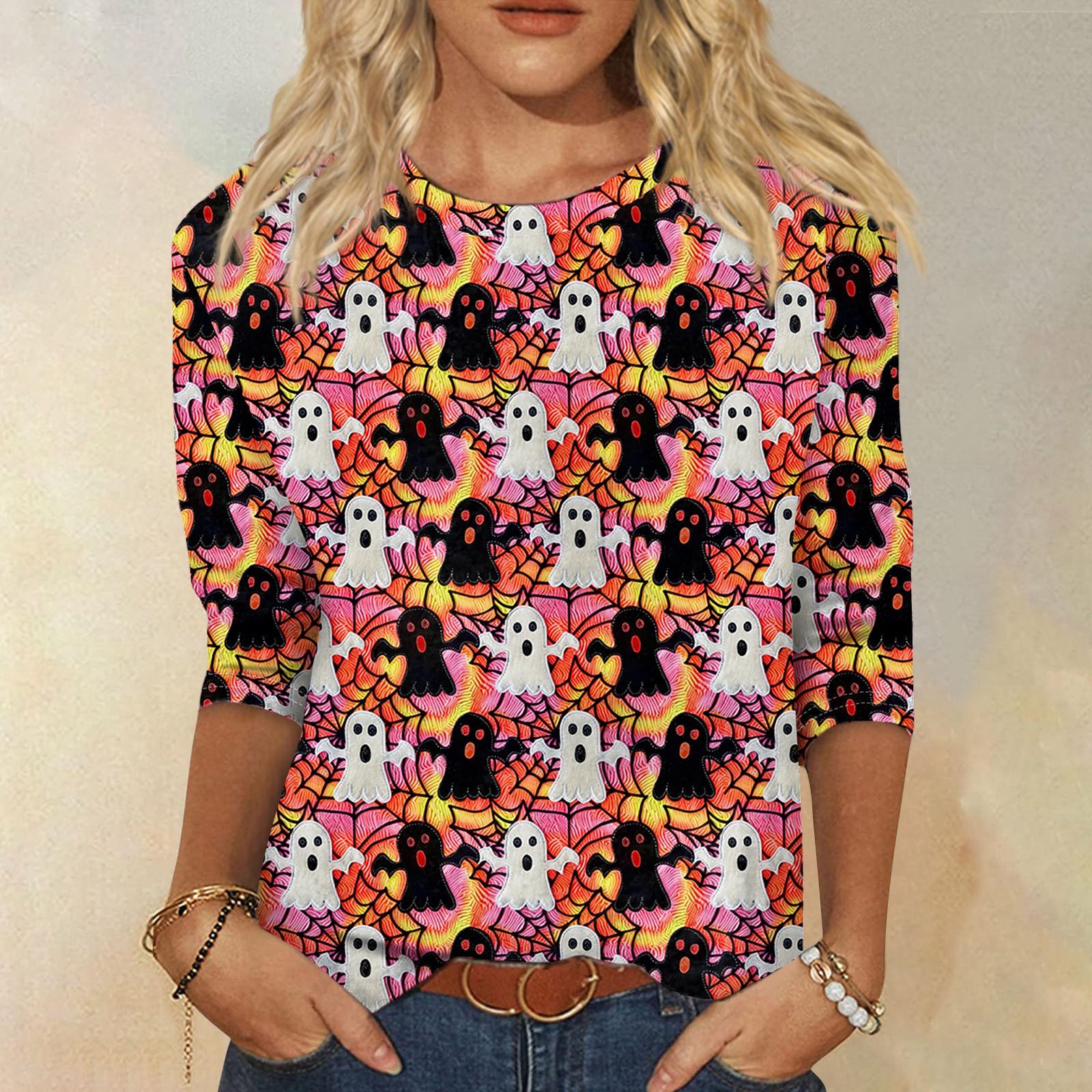 

Женская модная повседневная свободная футболка с круглым вырезом и рукавами 3/4 с принтом, женский топ