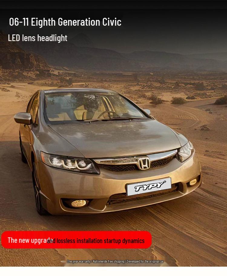 LED Projector Headlight Assembly with DRLs & Flowing Turn Signals for 06-11 Honda Civic 8th Gen