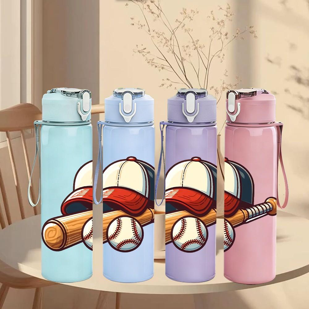 1PC Baseball Bat Glove Sport Print 750ml Color Plastic Sports Water Bottle Leakproof Flip Straw Lid Suitable for Sports Office Home Use