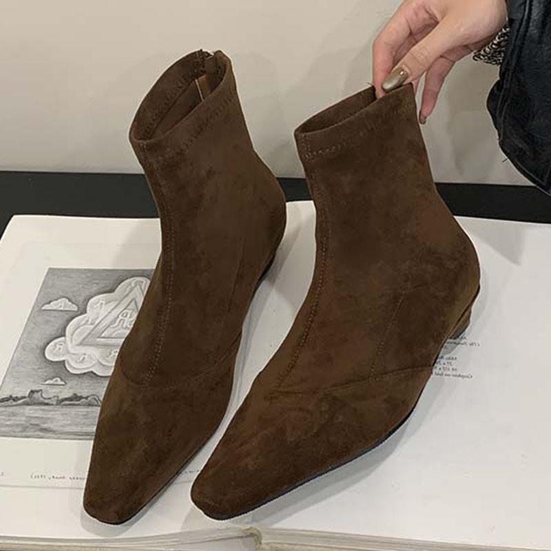 Eilyken Jesień Zima Moda Szpiczasty Nosek Damskie Botki do Kostki Zapinane na Zamek Punk Niskie Obcasy Casualowe Buty Bankietowe