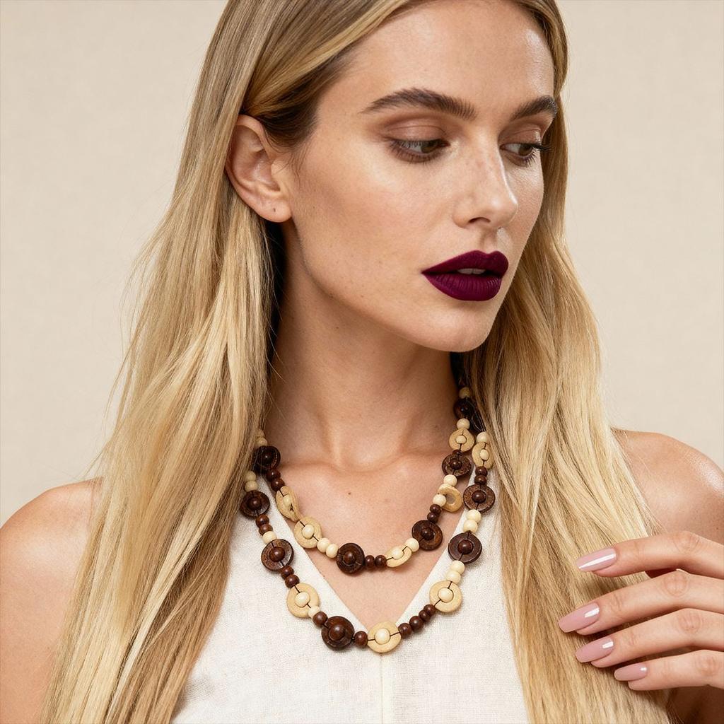 Vacation Style Coconut Shell Wood Beaded Multilayer Sweater Chain Bohemian Necklace