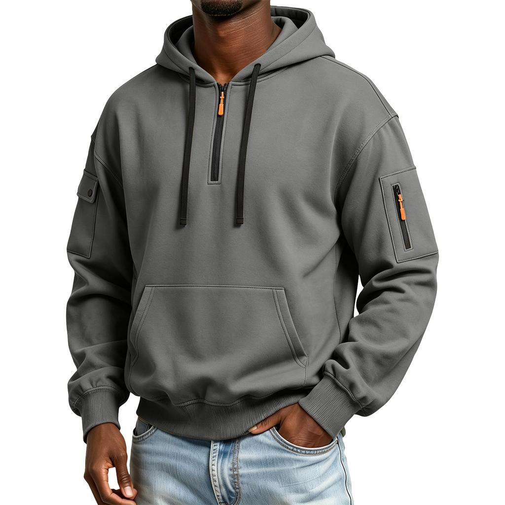 Herren Kapuzenpullover mit Ärmeltaschen-Reißverschluss Lässiger Pullover für den täglichen Gebrauch