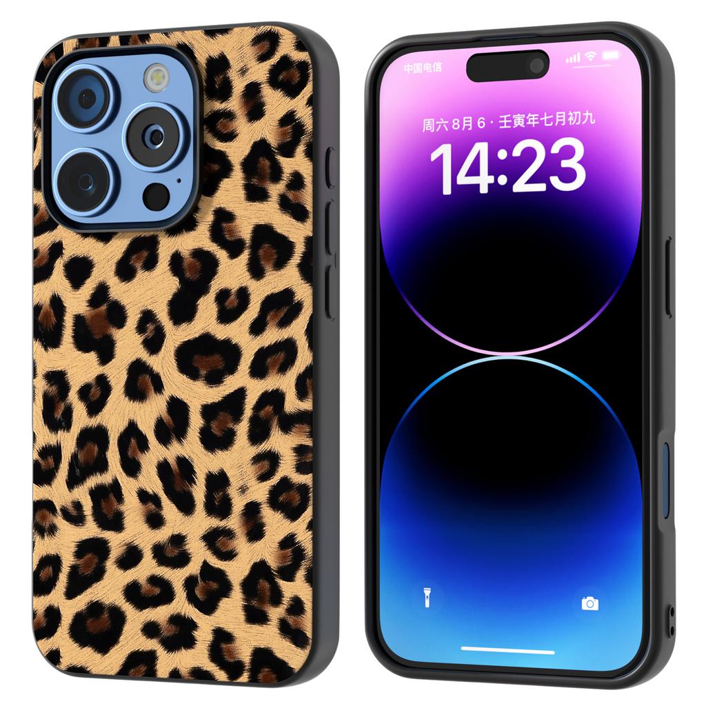 For iPhone 16 Pro Max Case Leopard Pattern PU+TPU Back Phone Cover