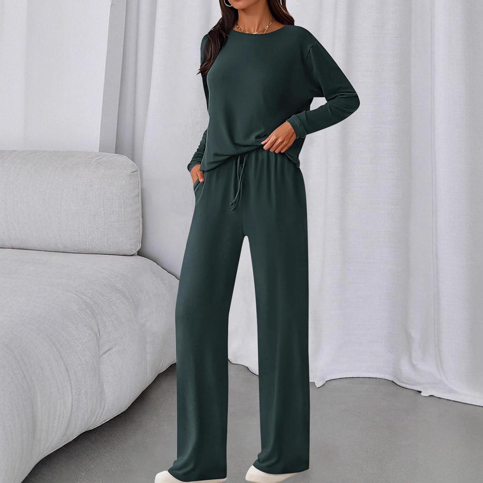 Women s 2-piece long-sleeved and long-pants round-neck casual suit XXL