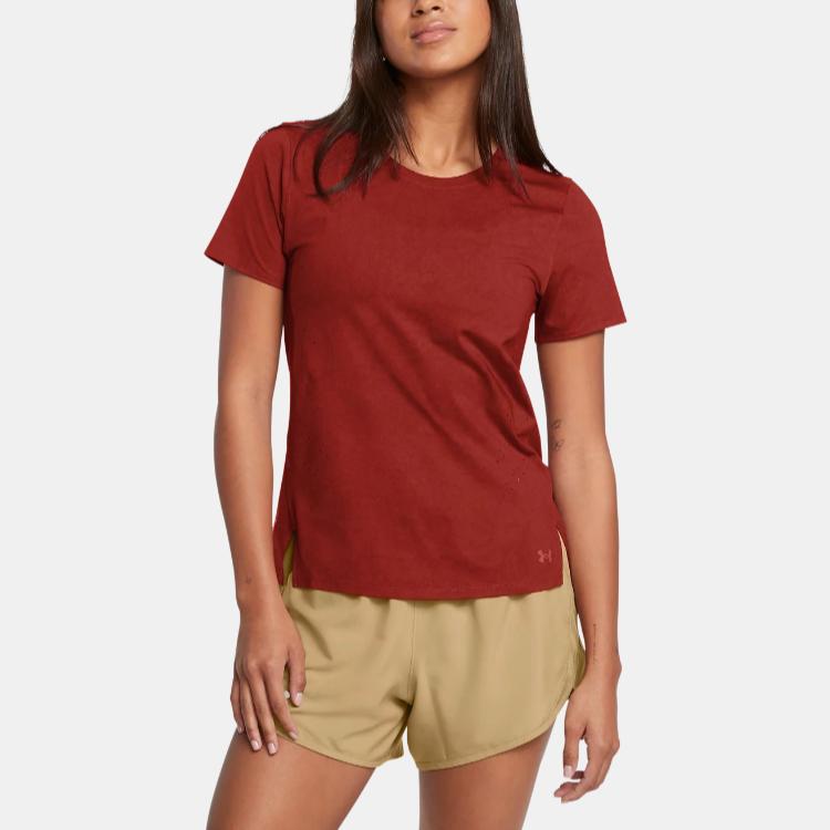 Under Armour Launch Solid Round Neck Short Sleeve Regular T-Shirt Women T-Shirts Terracotta-Red 1383365-840