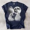 Three Doves Moon Graphic Tee, Gothic Nature Art, Dark Academia Style