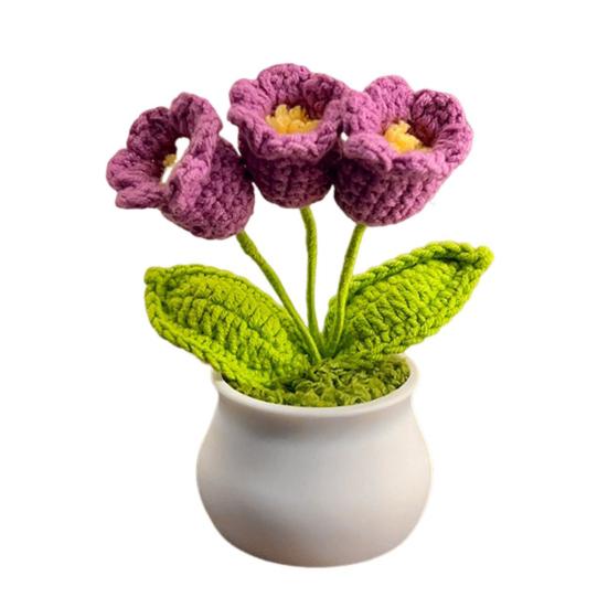 Håndheklet Blomster Håndlaget Liljekonvall Plante Ferdig Heklet Potte Solsikke Kunstig Forglemmegei Blomst for Hjem Skrivebordsdekorasjon