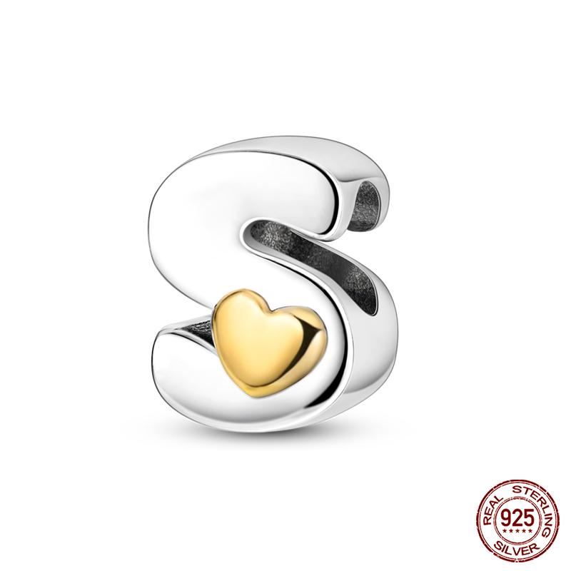 New Copper Classic Golden Heart 26 Alphabet Letters Charms Beads Fit Qikaola Bracelets Lucky Birthday Diy Jewelry