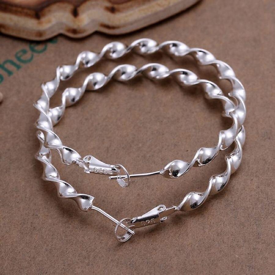 925 sterling sølv bøyle øredobber høy kvalitet stor sirkel rund mote kvinner fest smykker fint bryllup 4,5 cm