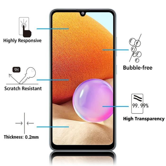 Film de protection d'écran - VCOMP - Samsung Galaxy A32 - Verre Trempé - Pack de 2 - Noir