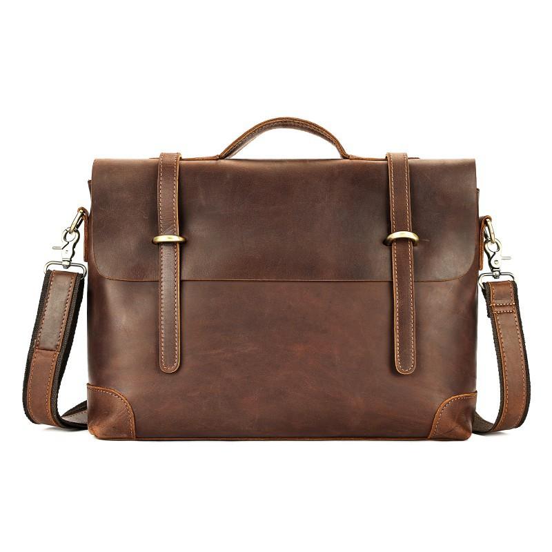 Crazy Horse Leather Crossbody Bag Genuine Retro Travel Shoulder Men's Business Casual Handbag