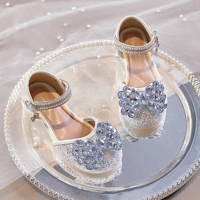 Girls' 2025 Summer Bow Rhinestone Sequin Princess Sandals