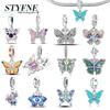 Elegant Butterfly Charm 925 Silver Colored Zircon Fly Butterflies Charms Beads Fit Bracelet DIY Jewelry for Women Gift