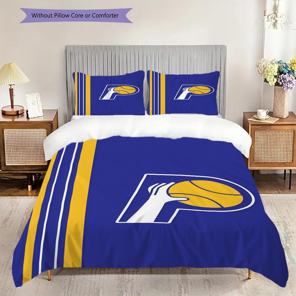 Indiana Pacers Basketball Spirit Bettwäsche(1 Bettbezug + 2 Kissenbezüge, ohne Füllung) Bettbezug und Kissenbezug Weich und bequem Bettwäsche-Set
