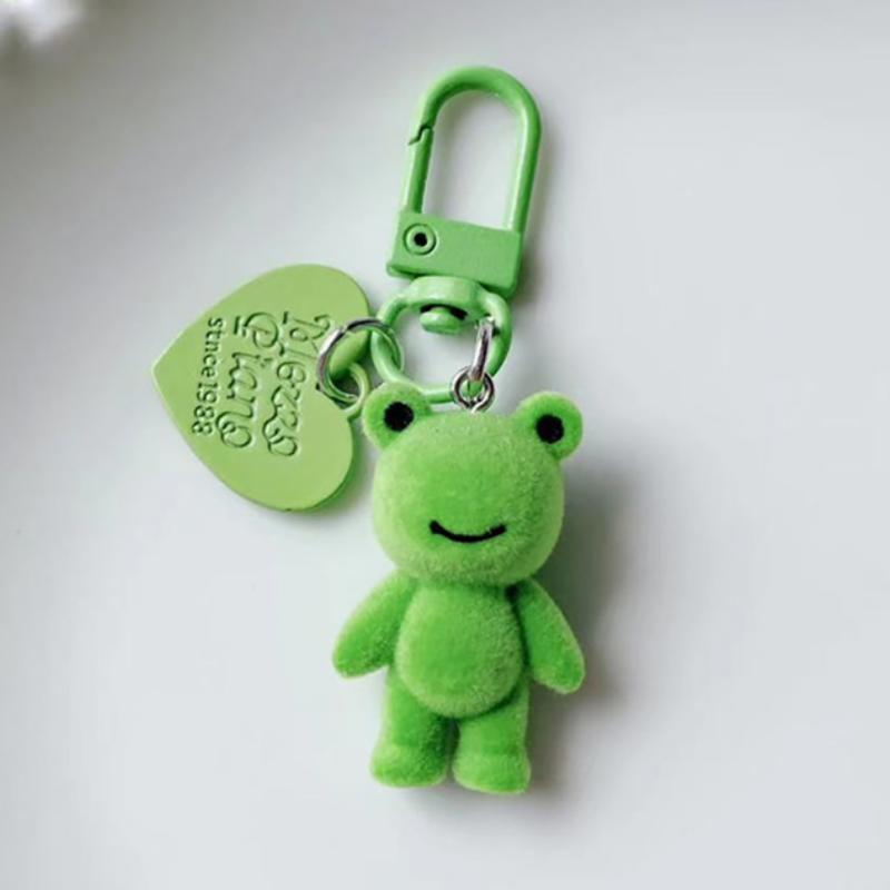 3D Cartoon Flocking Frog Keychain Χαριτωμένη τσάντα μπρελόκ Κρεμαστό σακίδιο πλάτης Charms Αξεσουάρ διακόσμησης αυτοκινήτου