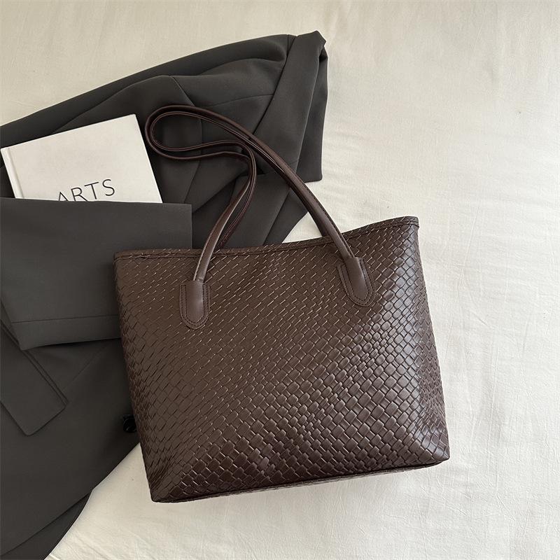 Модная женская большая плетёная сумка-тоут с текстурой 2025 года - Универсальная модная сумка через плечо One Size коричневый