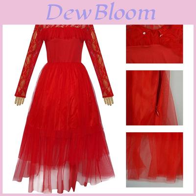 Robe de cosplay élégante en tulle rouge Lydia Beetlejuice pour Halloween et spectacles
