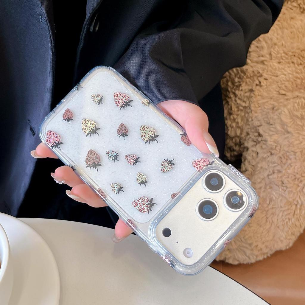 Luanjin Strawberry Leopard Print Phone Case for iPhone 15 Pro Max/16 PM/17 Pro