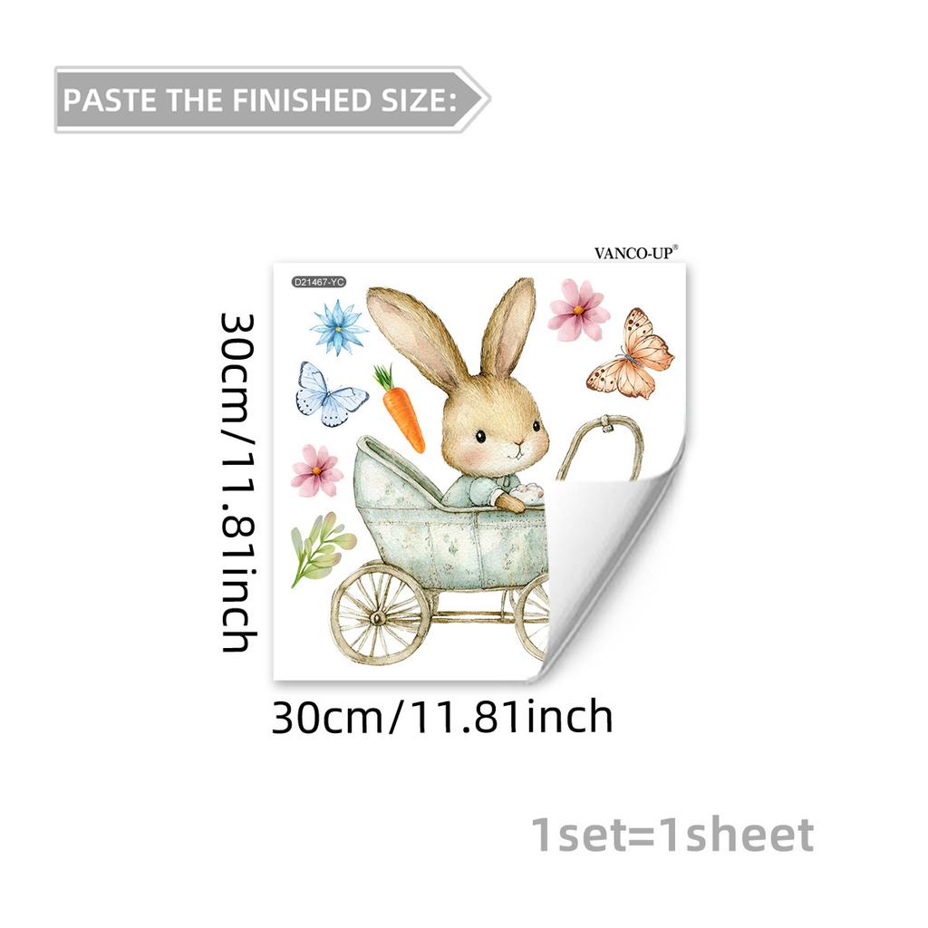 Easter Window Stickers, Creative Cute Floral Bunny Eggs Decor, Static Cling Glass Decals for Bedroom Living Room Holiday Decoration