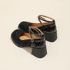 French Mary Jane women's shoes retro suede light mouth high heels spring and summer new thick heel round head cross strap single shoes women