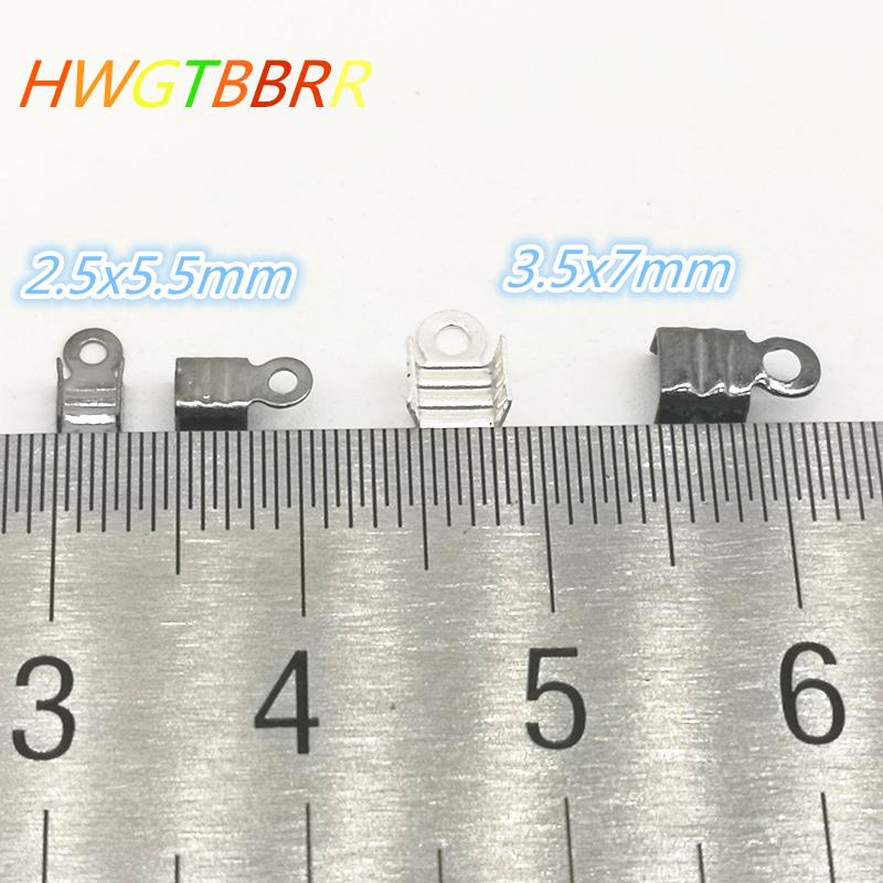 200Pcs 3.5x7/2.5x5.5mm Small Cord End Tip Fold Over Three-wire Clasp Crimp Bead Connector DIY Jewelry Making For Accessories