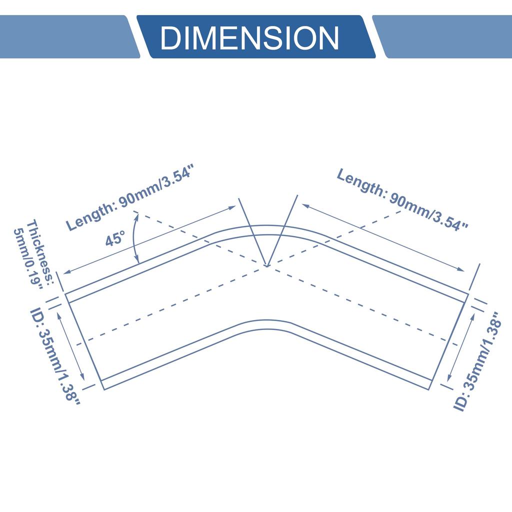 X AUTOHAUX 1 Set 35mm/1.38" ID 90mm/3.54" Length 45 Degree Blue Black Car Silicone Hose with Clamp Hose Universal