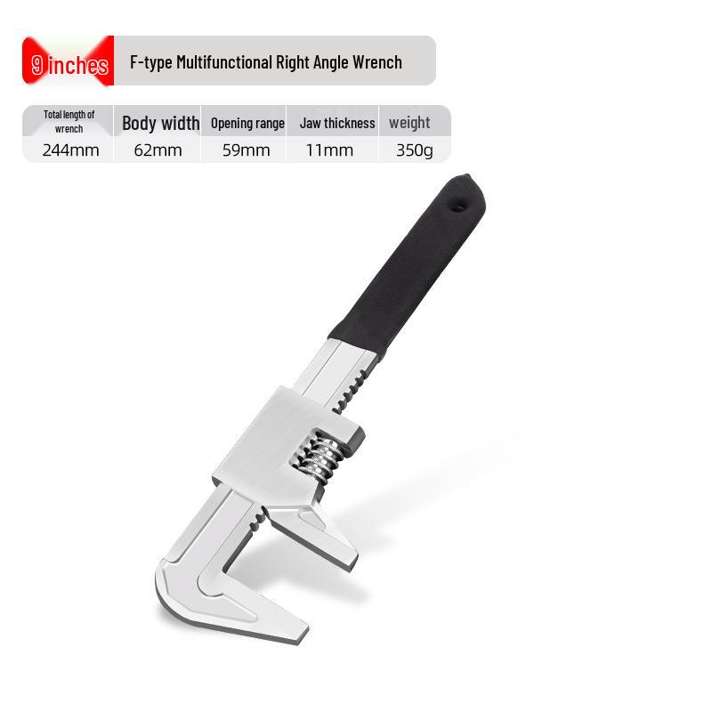 Large Opening Adjustable F-Type Multi-Function Right Angle Pipe Wrench Tool