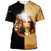 Löwe Jesus Muster T-Shirt Für Männer Retro Rundhals Kurze Ärmel Oberteile 3D Gedrucktes Christliches T-Shirt Sommer Locker T-Shirts