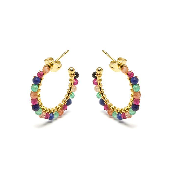 Earrings - LUXENTER - Aiel - Multicolored Crystal - 18 Ct Yellow Gold - Woman